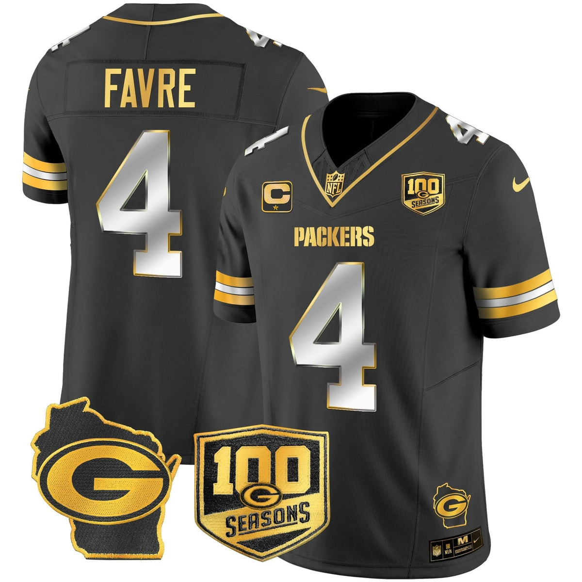 GB 100th Season & Home Patch Gold Vapor Limited Jersey – All Stitched
