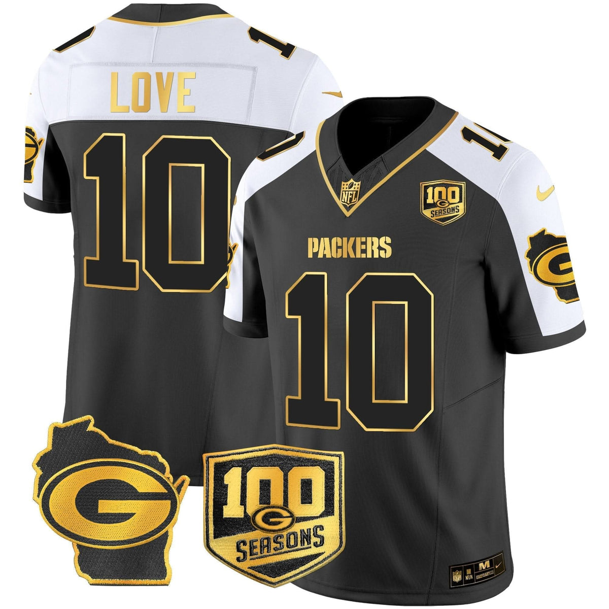 GB 100th Season & Home Patch Gold Vapor Limited Jersey – All Stitched
