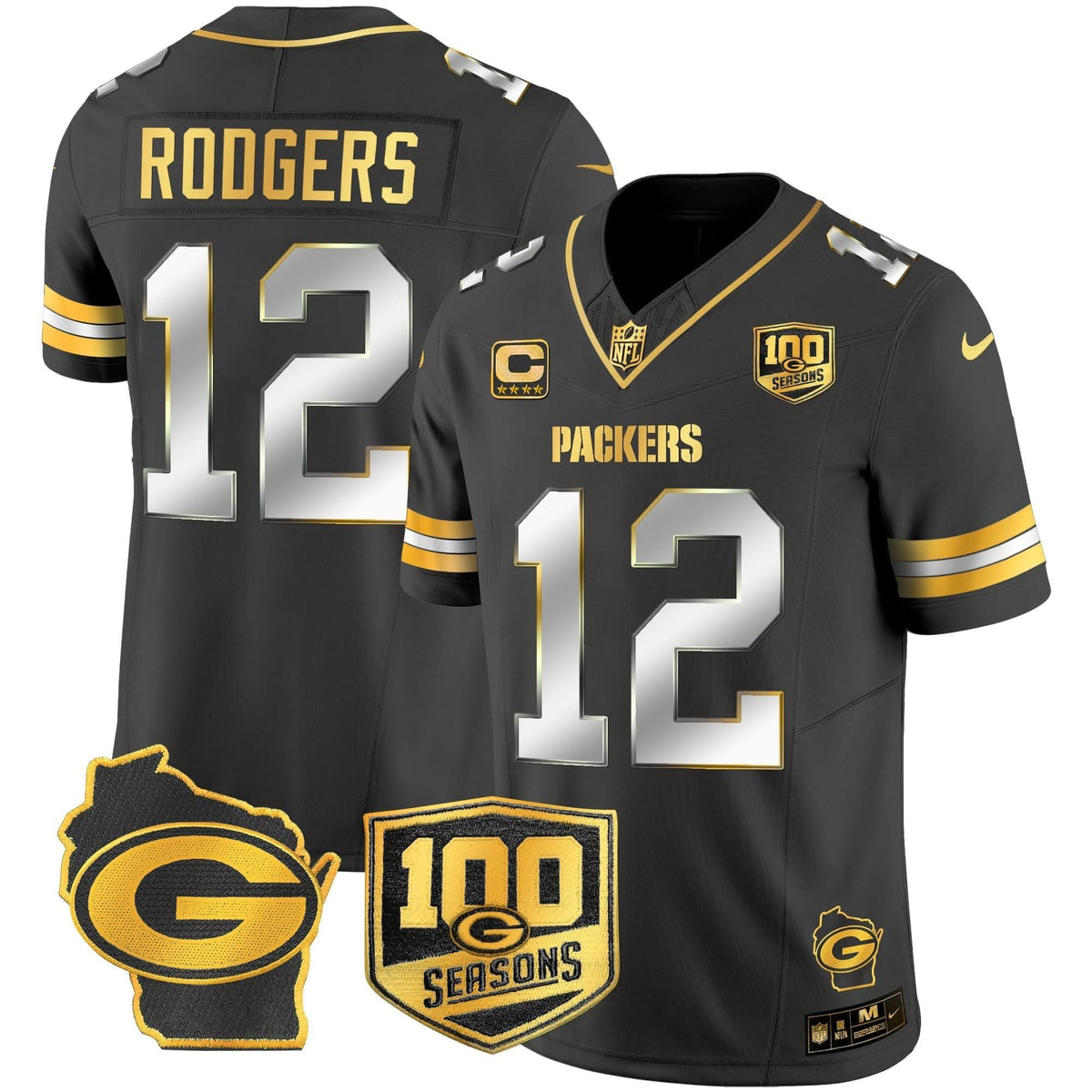 GB 100th Season & Home Patch Gold Vapor Limited Jersey – All Stitched