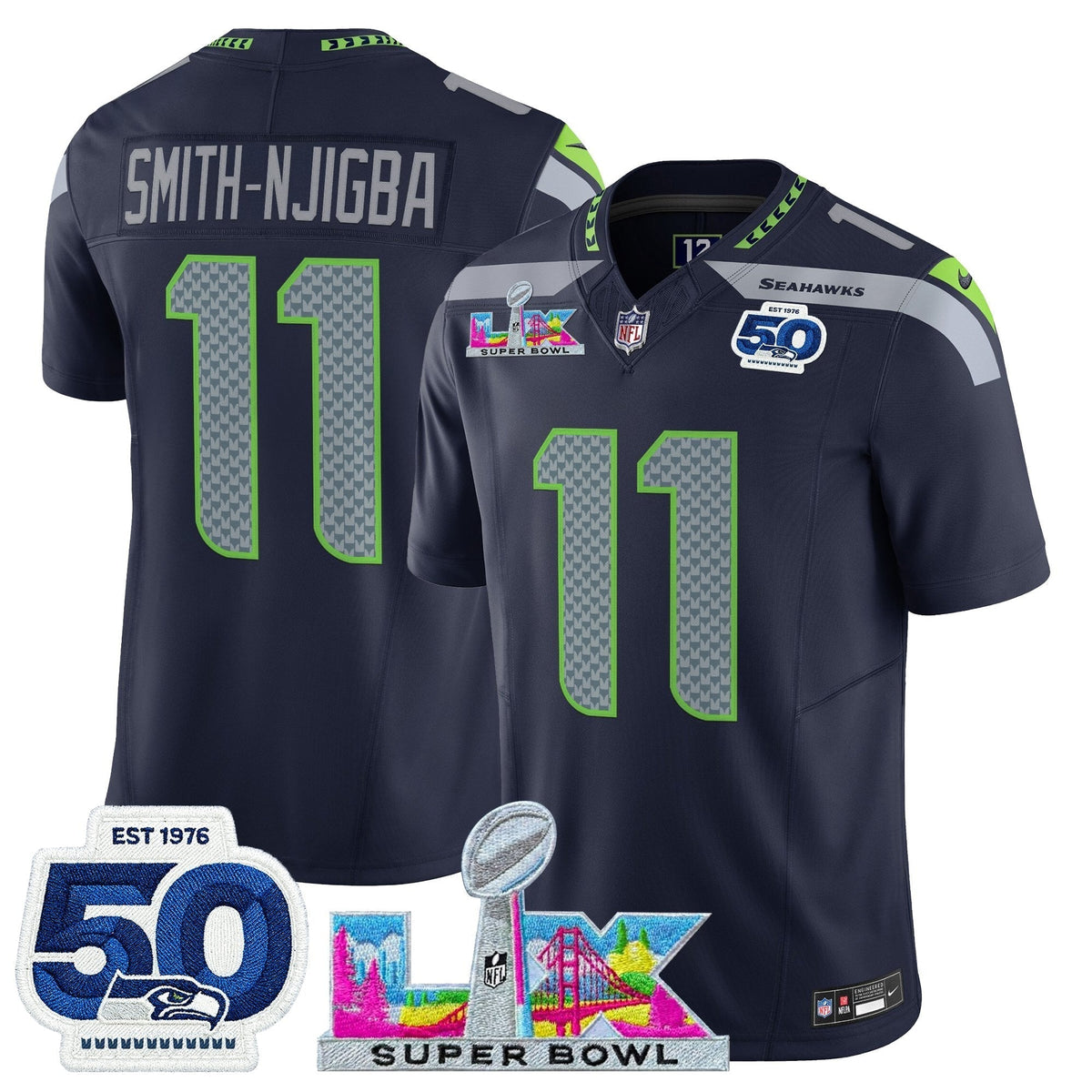 SEA "Super Bowl LX & 50th Patch" Vapor Limited Jersey