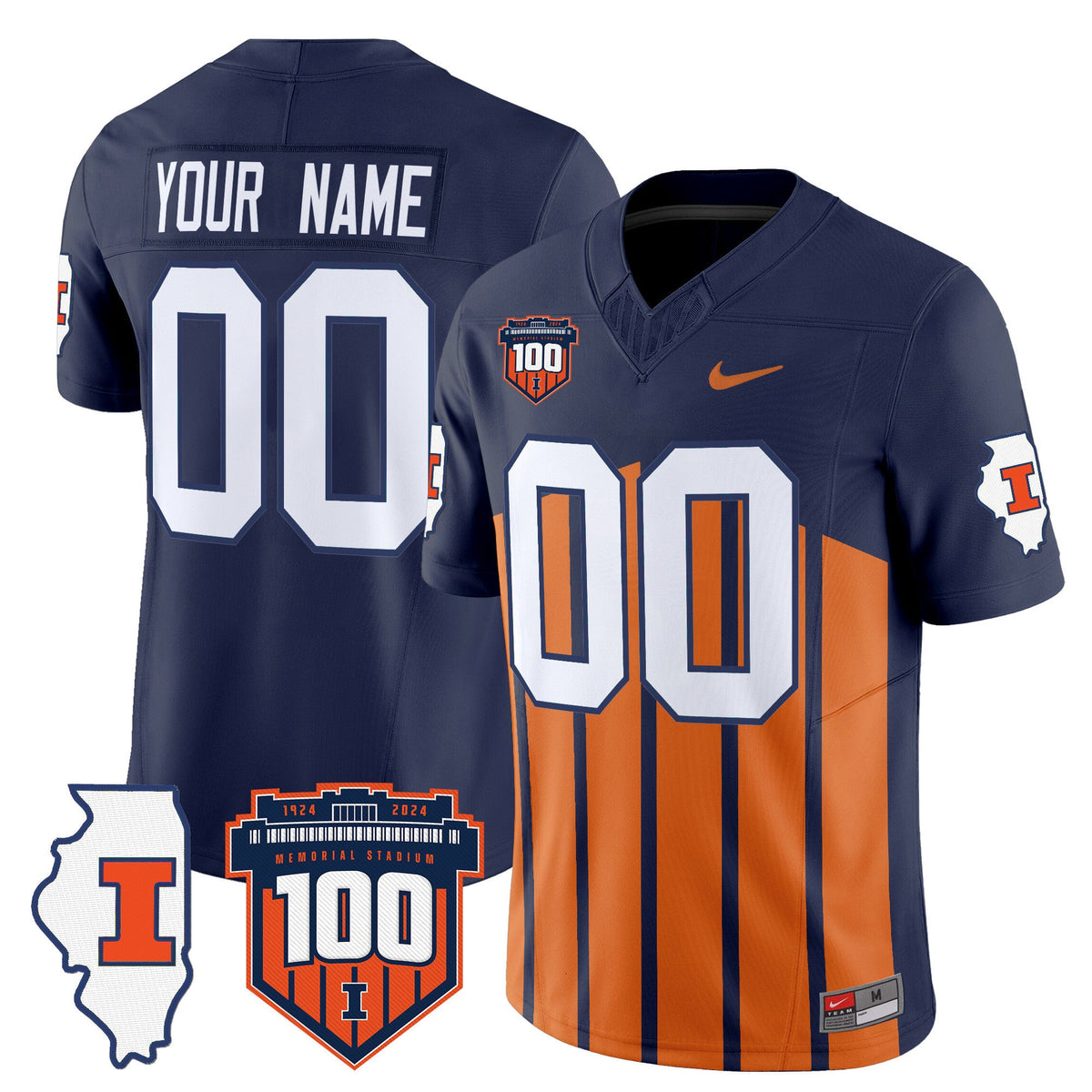 Illinois Fighting Illini 100th Memorial Stadium Patch Vapor Limited Custom Jersey - All Stitched