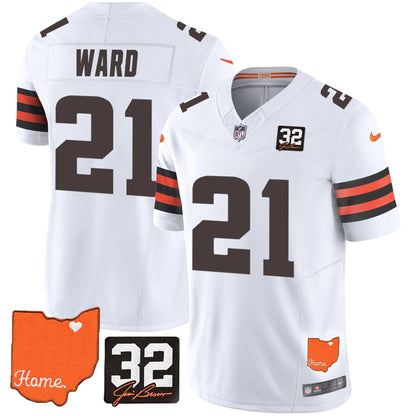CLE #32 Jim Brown Memorial & Home Patch Vapor Limited Jersey