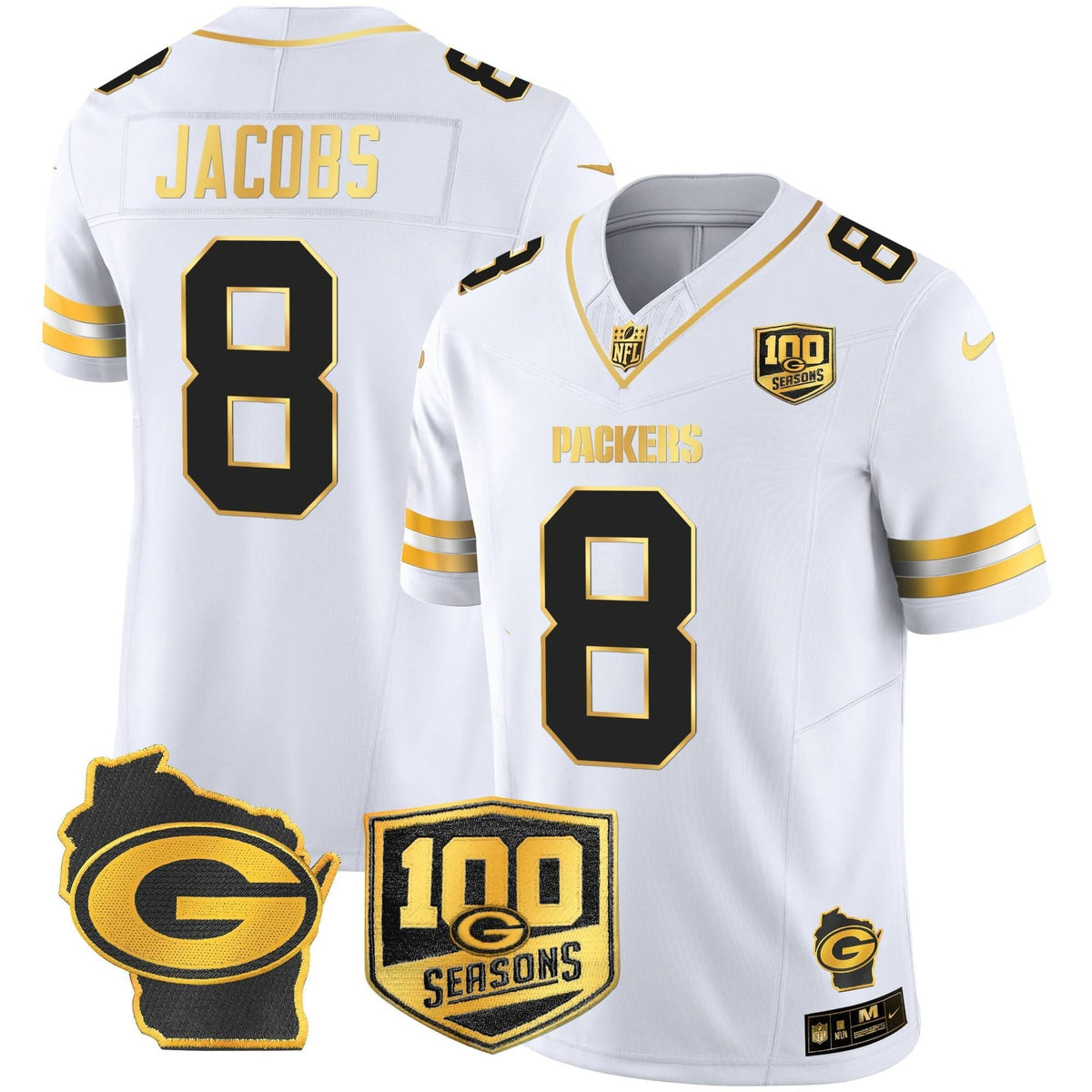 GB 100th Season & Home Patch Gold Vapor Limited Jersey – All Stitched
