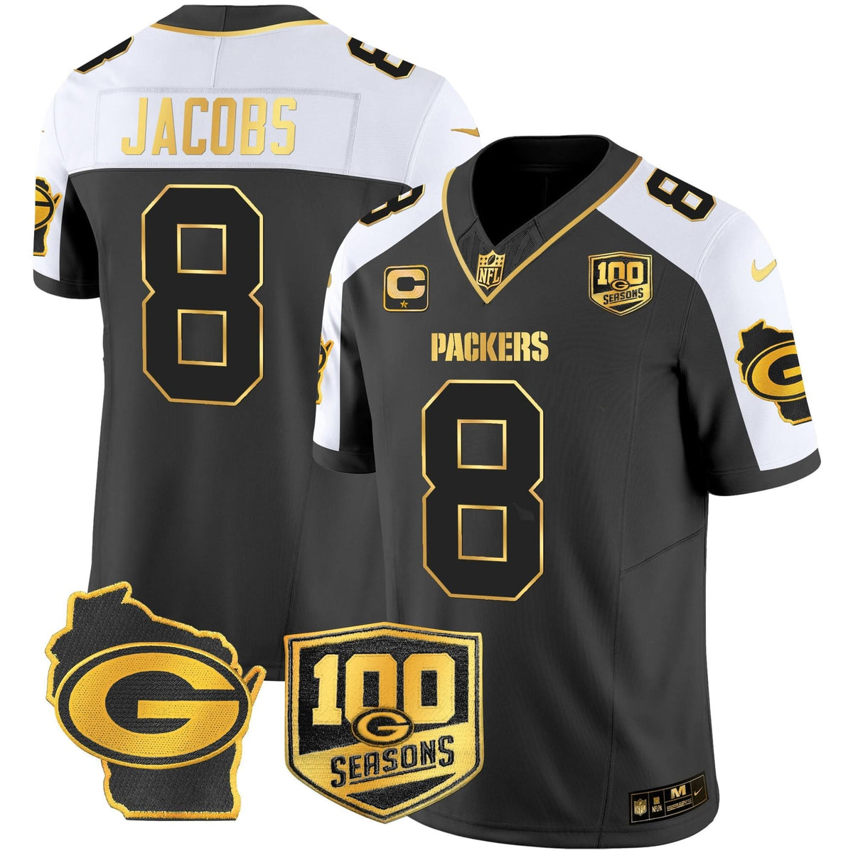 GB 100th Season & Home Patch Gold Vapor Limited Jersey – All Stitched