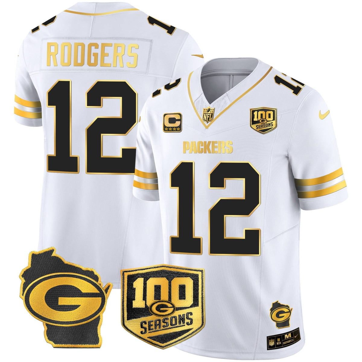 GB 100th Season & Home Patch Gold Vapor Limited Jersey – All Stitched