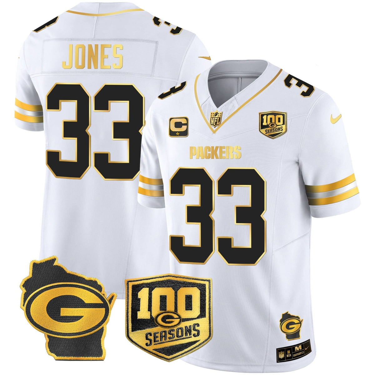 GB 100th Season & Home Patch Gold Vapor Limited Jersey – All Stitched