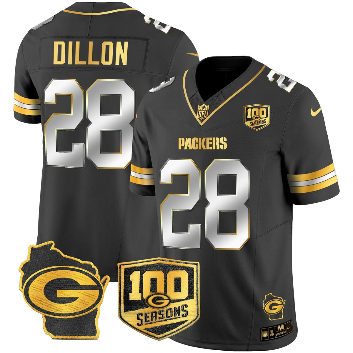 GB 100th Season & Home Patch Gold Vapor Limited Jersey – All Stitched