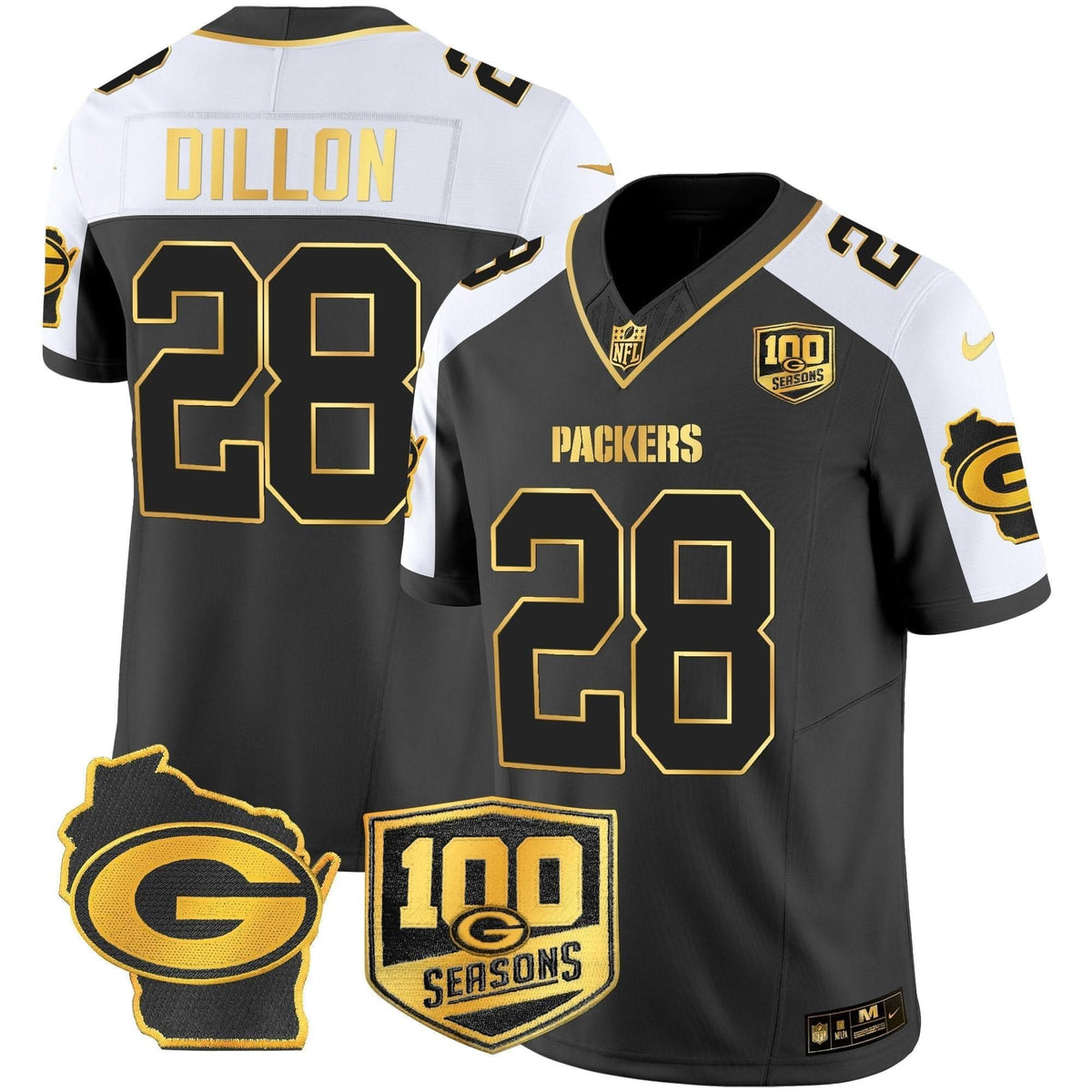 GB 100th Season & Home Patch Gold Vapor Limited Jersey