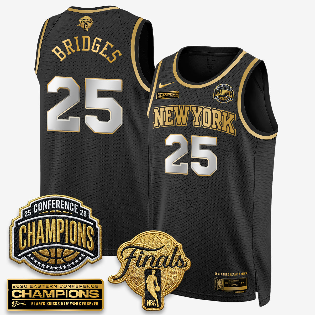 NYK 2026 NBA Eastern Conference Champions Black Gold Edition Jersey - Stitched (2)