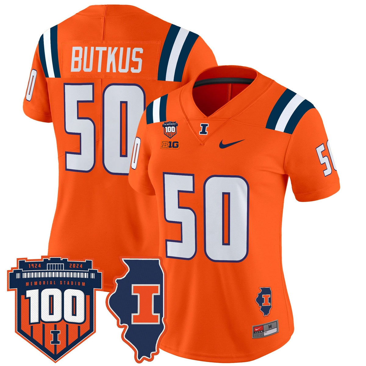 Women's Illinois Fighting Illini 100th Memorial Stadium Patch Vapor Limited Jersey - All Stitched