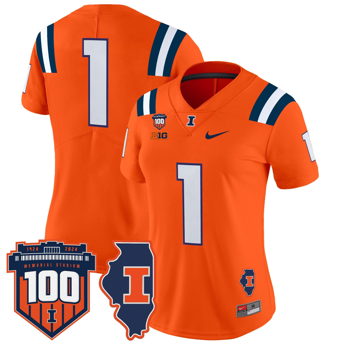 Women's Illinois Fighting Illini 100th Memorial Stadium Patch Vapor Limited Jersey - All Stitched