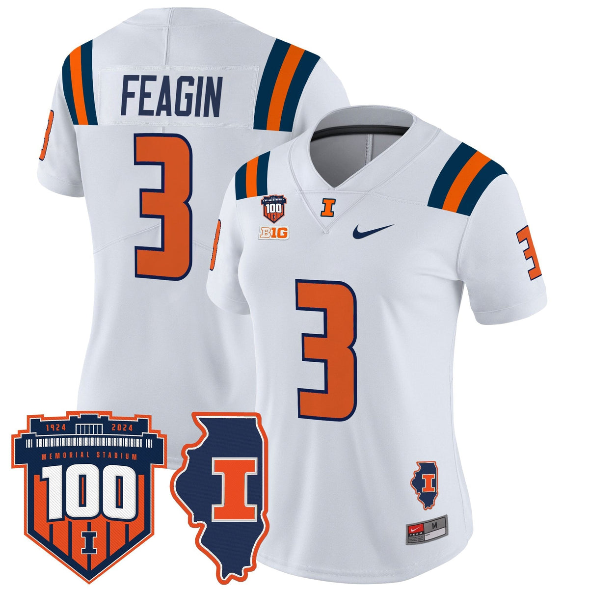 Women's Illinois Fighting Illini 100th Memorial Stadium Patch Vapor Limited Jersey - All Stitched