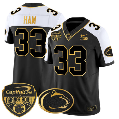 Men's Penn State Nittany Lions Orange Bowl Patch Gold Vapor Limited Jersey V2 - All Stitched