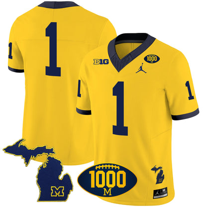 Men's Michigan Wolverines 1000 Wins Patch Vapor Jersey V3 - All Stitched