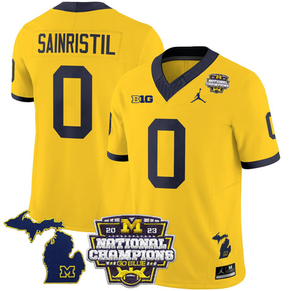 Men's Michigan Wolverines 2023 National Champions Patch Vapor Jersey V6 - All Stitched