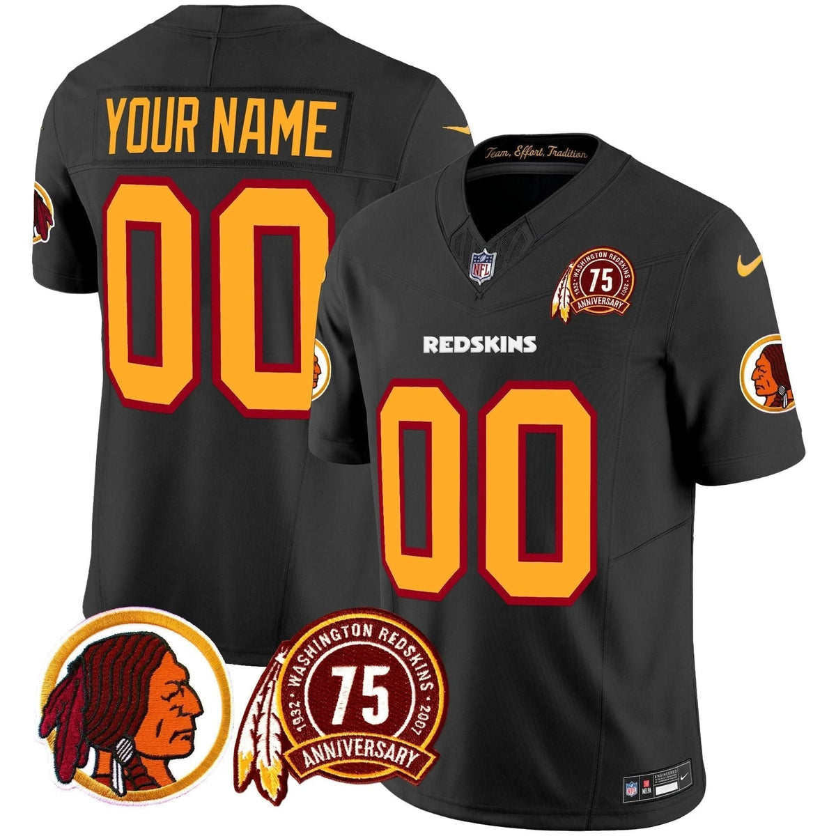 Washington Redskins 75th Patch Throwback Vapor Limited Custom Jersey - All Stitched
